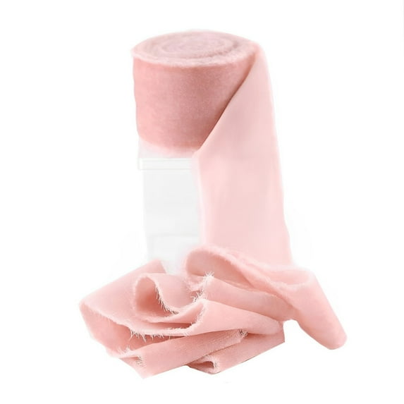 NookHive Velvet Ribbon Vintage Craft Supply, 3 Pcs Hand Torn Edge for Christmas Tree Wreath Jewelry Gift Packaging,Pink