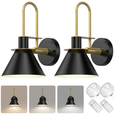 NookNova 2 Pack Battery Operated Wall Sconces, Black Metal Industrial Wireless Wall Lights , Dimmable LED Battery Powered Wall Lamp Fixture with Remote Control for Bedroom, Living Room, Hallway
