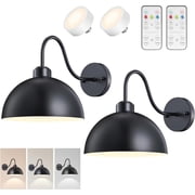 NookNova 2 Pack LED Battery Operated Wall Sconces with Remote Control, Dimmable Wireless Wall Lamp Wall Light Fixture, Industrial Black Metal Lampshade Wall Lighting for Bedroom, Living Room, Hallway
