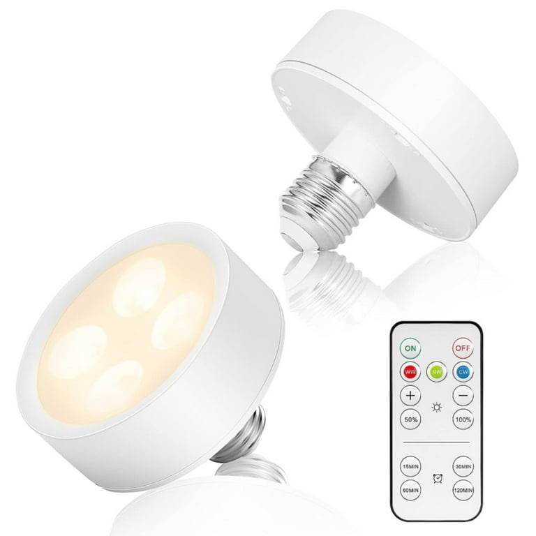NookNova 2 Pack LED Light Bulbs with Remote E26 E27 Screw in Puck