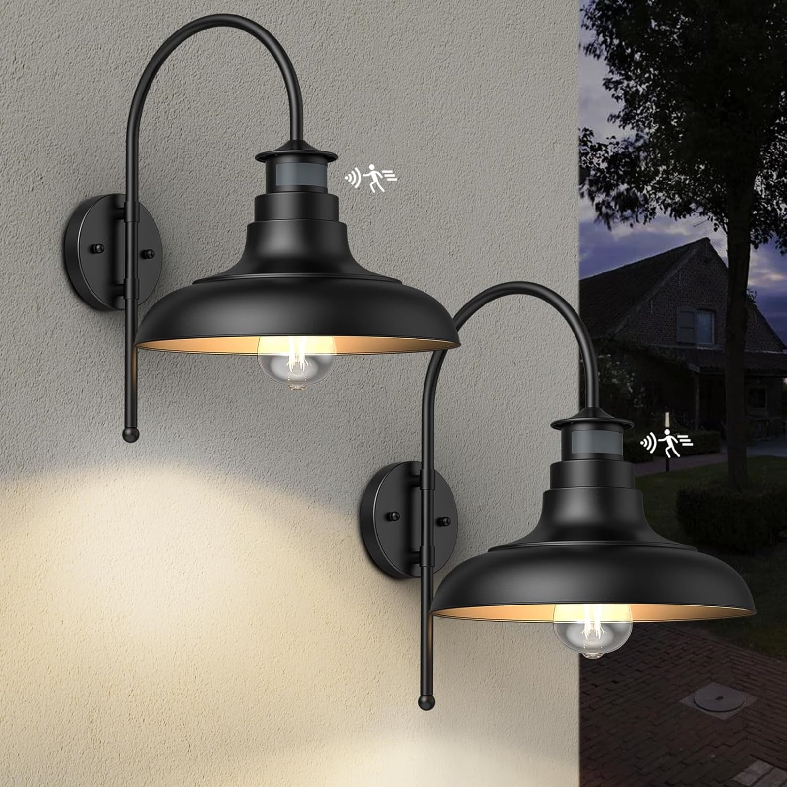 NookNova 2 Pack Motion Sensor Outdoor Wall Light, Dusk to Dawn