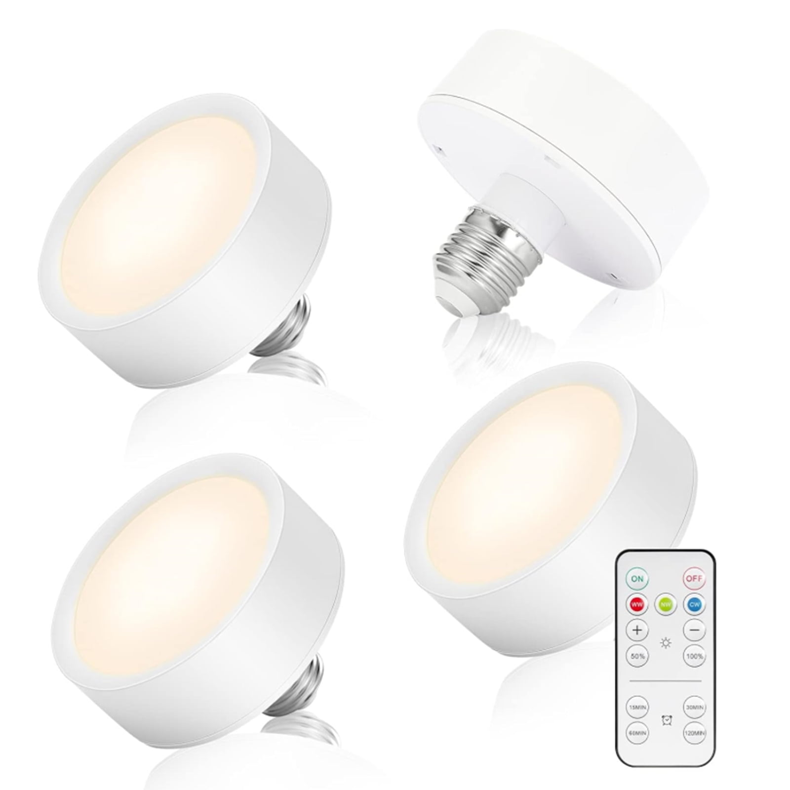 NookNova 4 Pack E26 Battery Operated Lights Bulb with Remote, Screwin AA Battery Light Bulbs