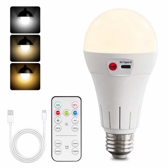 NookNova Rechargeable Emergency Light Bulb with Remote, 5000mAh Dimmable LED Camping Light Bulb