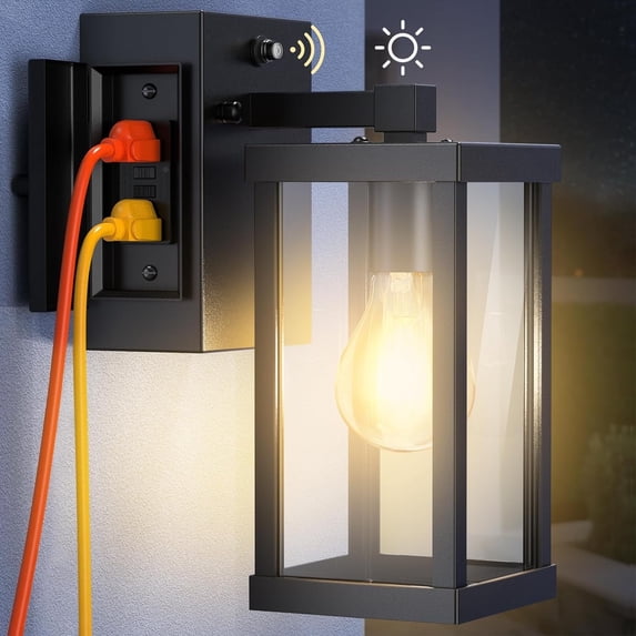 NookNova Outdoor Porch Light with GFCI Outlet Dusk to Dawn Sensor Wall Light Fixture Front Door Exterior Wall Sconce for House Patio Balcony Garage Doorway