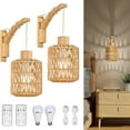 thumbnail image 1 of NookNova Wall Sconces Set of Two, Battery Operated Wall Sconce with Remote, Boho Rattan Wall Lighting with Rechargeable Bulbs, Wireless Swing Arm Woven Lantern Wall Light/Lamp for Bedroom Living Room, 1 of 7