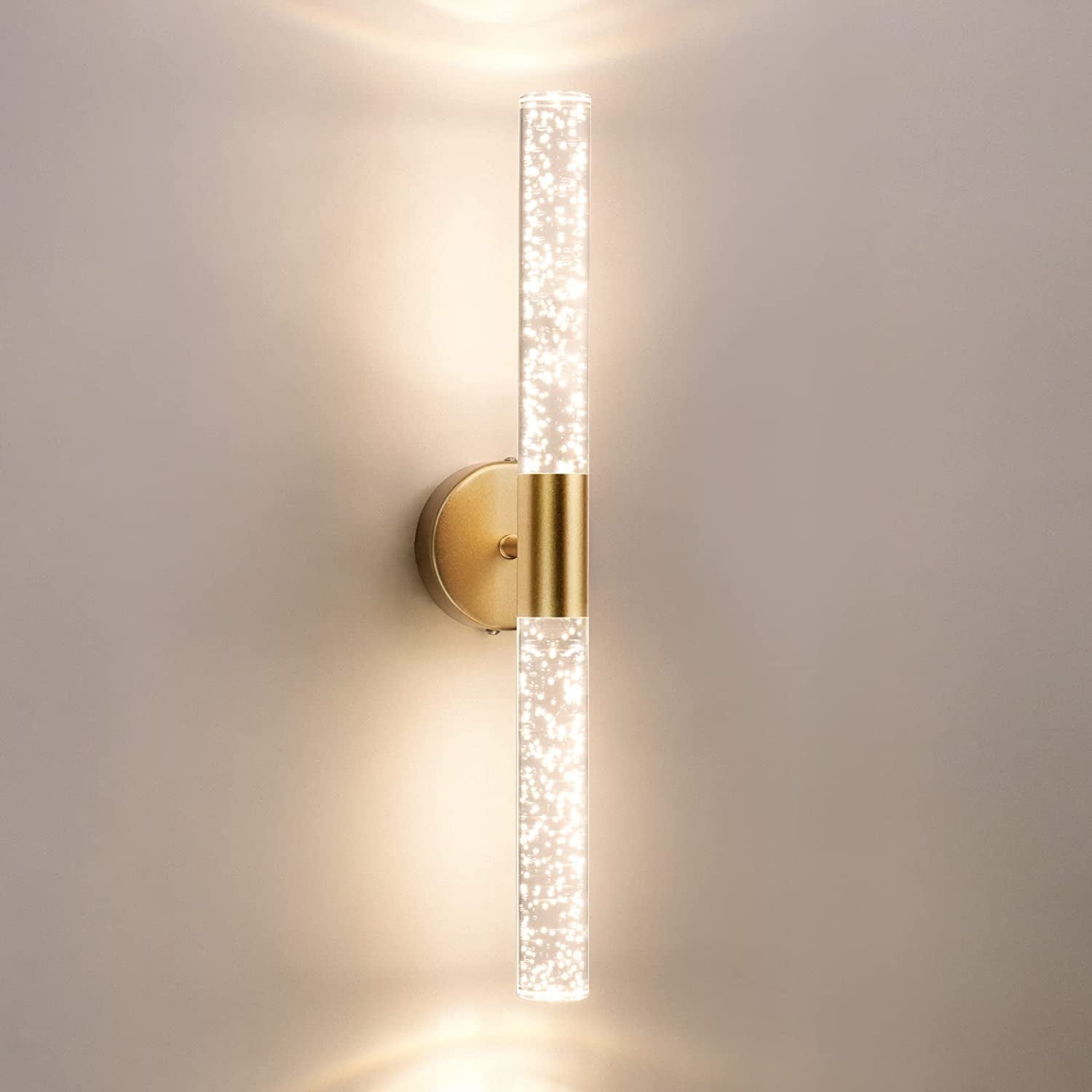 Nooknova 20" Crystal Vanity Lights LED Bathroom Light Fixtures, Modern Indoor Gold Mirror Lighting, 3000K Vertical and Horizontal Wall Sconce Lamp Bubble Light for Home Bedroom Living Room Washroom