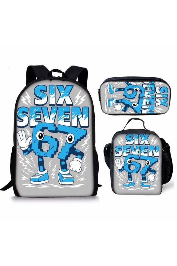 3Pcs 6-7 Backpack Set, Meme Stylish Bookbag with Lunch Bag Pencil Case Lightweight Schoolbag for Unisex