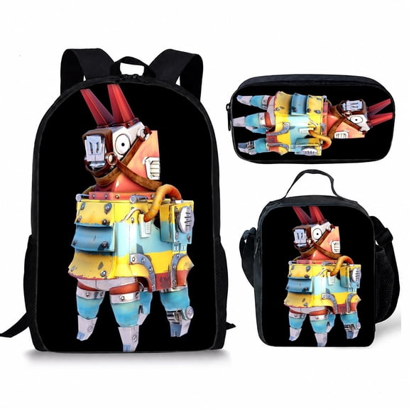 Nookwell Shooter Game Schoolbag - 3Pcs Backpack Set with Lunch Box Pencil Case for Unisex, Lightweight Travel Bags