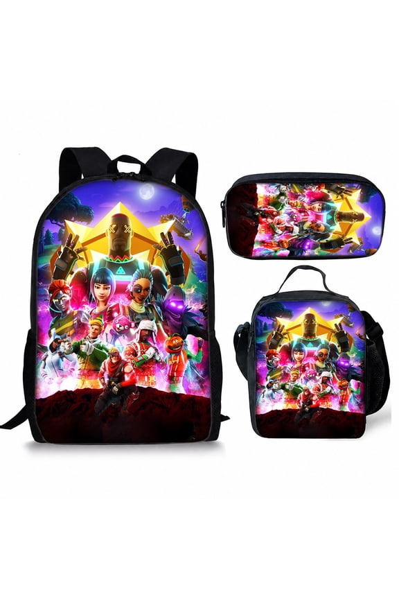 Unisex Anime Game Backpack Set for Unisex Laptop Daypack with Lunch Bag Pencil Case
