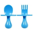 thumbnail image 1 of Nooli First Self-Feeding Utensils USA-Made, BPA-Free Spoon & Fork Set for Babies & Toddlers Ages 6+ Months Anti-Choke Shield Easy-Grip Handles for Baby-Led Weaning and Independent Eating (Blue), 1 of 7