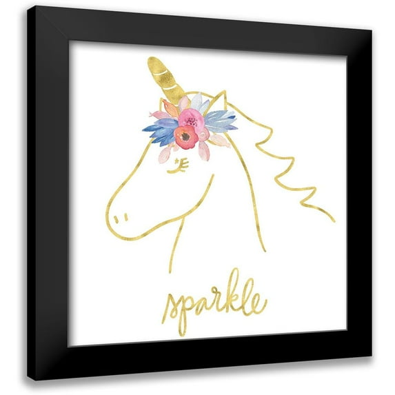 Noonday Design 12x12 Black Modern Framed Museum Art Print Titled - Golden Unicorn III Sparkle