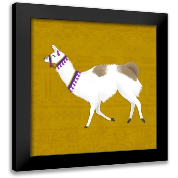Noonday Design 12x12 Black Modern Framed Museum Art Print Titled - Lovely Llama Jewel Tones IV-Gold