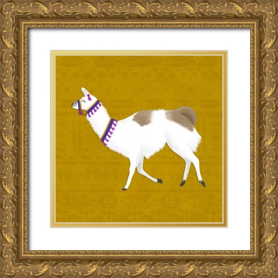 Noonday Design 12x12 Gold Ornate Wood Framed with Double Matting Museum Art Print Titled - Lovely Llama Jewel Tones IV-Gold