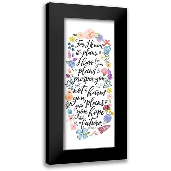 Noonday Design 12x24 Black Modern Framed Museum Art Print Titled - Floral Bible Verse Panel I