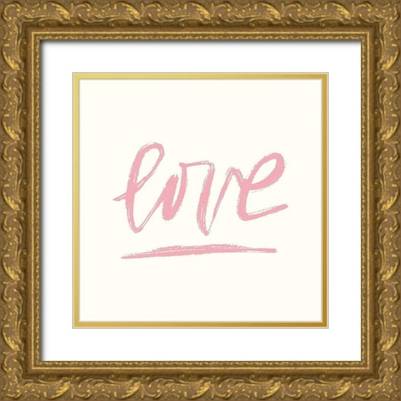Noonday Design 15x15 Gold Ornate Wood Framed with Double Matting Museum Art Print Titled - Love and Hearts Scribble I