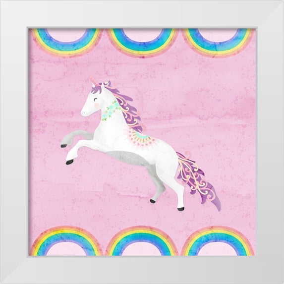 Noonday Design 15x15 White Modern Wood Framed Museum Art Print Titled - Rainbow Unicorn II