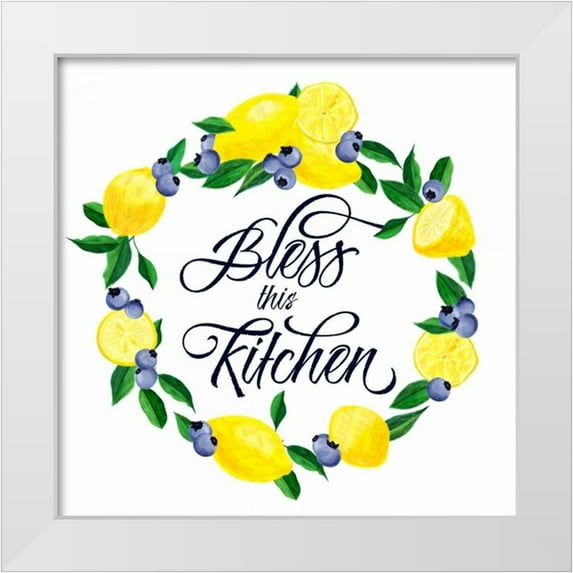 Noonday Design 20x20 White Modern Wood Framed Museum Art Print Titled - Lemon Blueberry Kitchen sign I