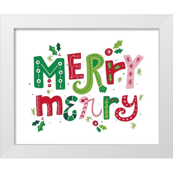 Noonday Design 32x26 White Modern Wood Framed Museum Art Print Titled - Festive Lettering-Merry Merry