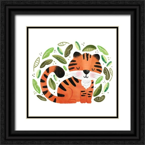 Noonday Designs 15x15 Black Ornate Wood Framed with Double Matting Museum Art Print Titled - Safari Cuties Tiger