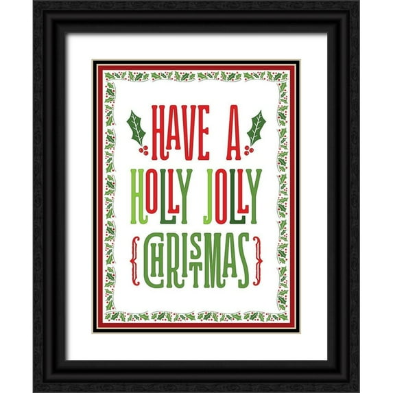Noonday Designs 15x18 Black Ornate Wood Framed with Double Matting Museum Art Print Titled - Colorful Christmas with border I