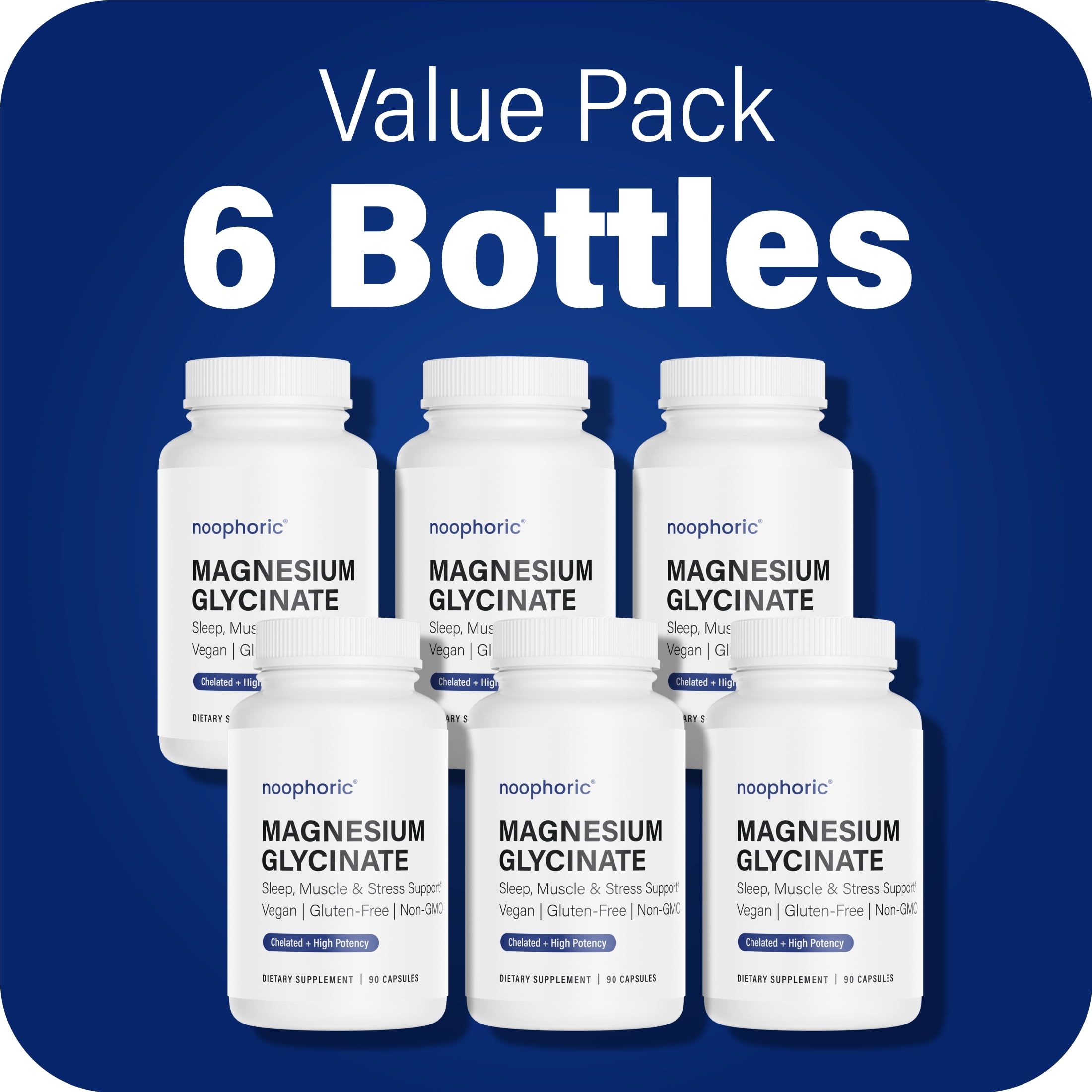 Noophoric 2500mg Chelated Magnesium Glycinate - Sleep Aid, Anxiety & Stress Relief Supplement, 540 Capsules (6 Pack)