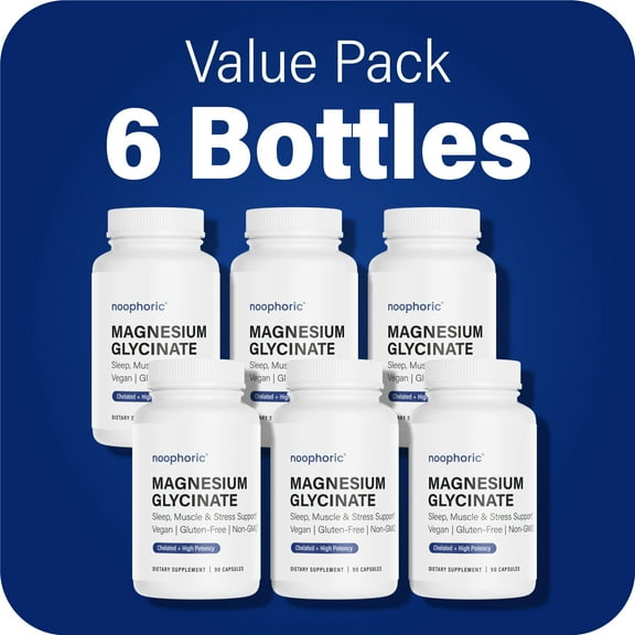 Noophoric 2500mg Chelated Magnesium Glycinate - Sleep Aid, Anxiety & Stress Relief Supplement, 540 Capsules (6 Pack)
