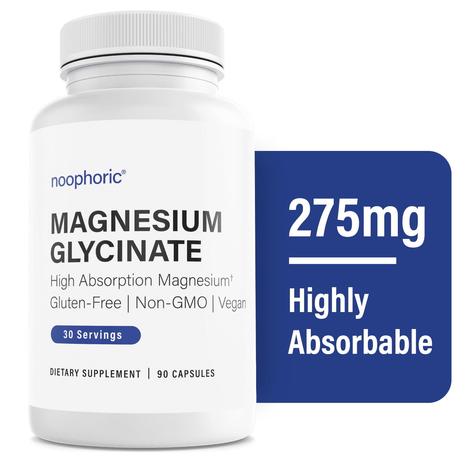 Noophoric Magnesium Glycinate Sleep Support Supplement, High Absorption, 275mg (30 Servings