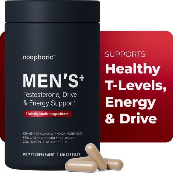 Noophoric Testosterone Booster for Men with KSM-66 Ashwagandha, Tongkat Ali & Boron, 120 Capsules