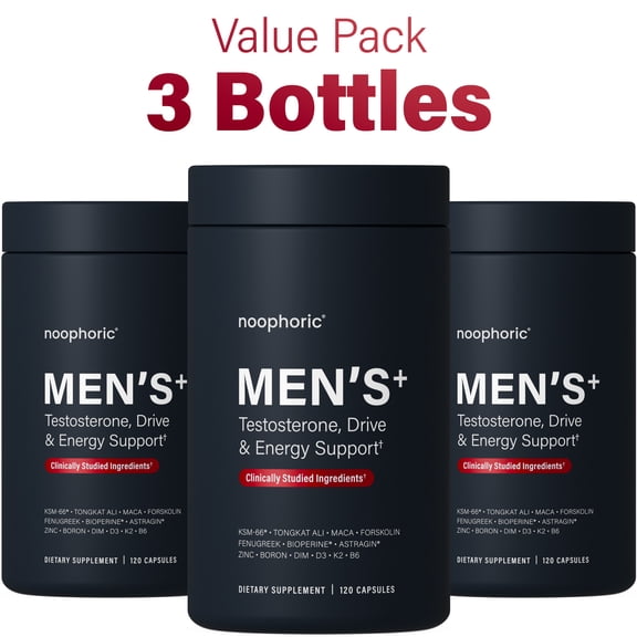 Noophoric Testosterone Booster for Men with KSM-66 Ashwagandha, Tongkat Ali & Boron, 360 Capsules (3 pack)