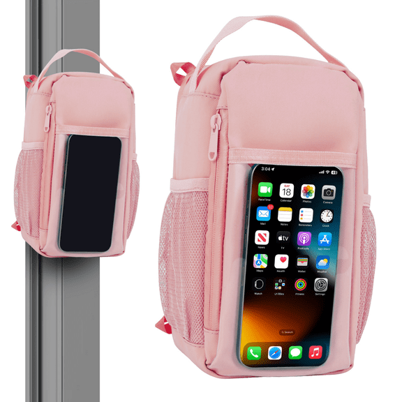 NoorSouk Mini Magnetic Gym Bag with Transparent Touchscreen Phone Pocket - 24 oz Water Bottle Compatible Small Workout Bag Attach to All Gym Equipment