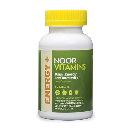 NoorVitamins Energy+ Multivitamin; Energy Vitamin for Natural Energy Production & Immunity w/ 26 Vitamins & Minerals + Organic Superfoods for Men & Women. Gelatin Free Halal Vitamin - 2 Month Supply