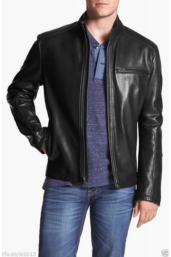 Genuine Lambskin Leather Jacket Black | Stylish Handmade Real Biker Leather Jacket with Stand Collar | Clubbing Jacket