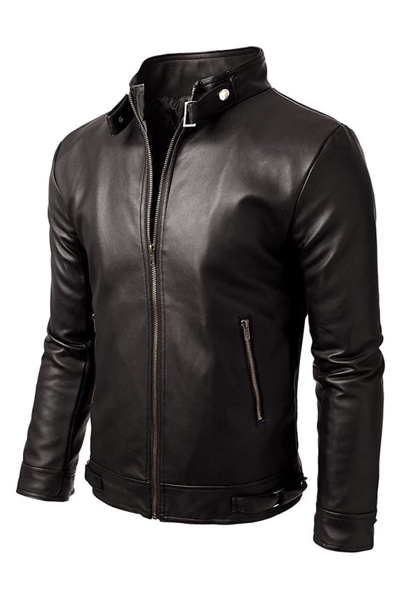 Noora Genuine Lambskin Leather Men's Black Biker Jacket Cafe Racer Riding Slim Fit With Zipper Jacket & Pocket JS012
