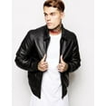thumbnail image 1 of Noora Men&rsquo;s Black Bomber leather Biker jacket with Shirt Collar JS, 1 of 3