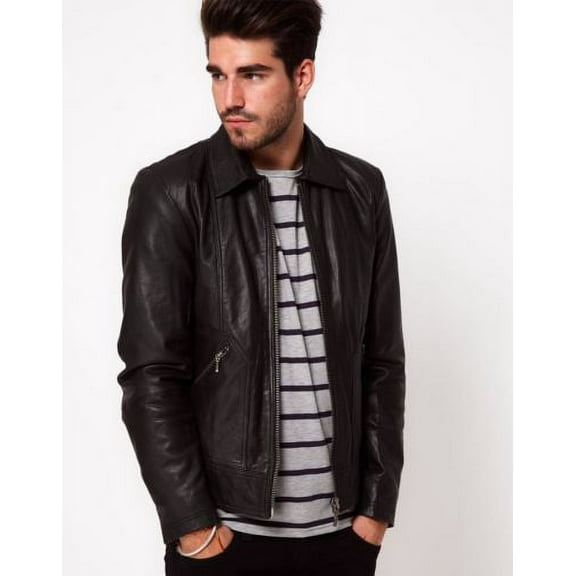 Noora Men&rsquo;s Real Lambskin Black Biker Motorcycle Slim Fit  Leather Jacket | Casual Spring Autumn Winter  Leather Jacket | Personalized Gift