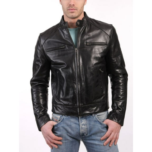 Noora Men’s black biker jacket with zipper pockets