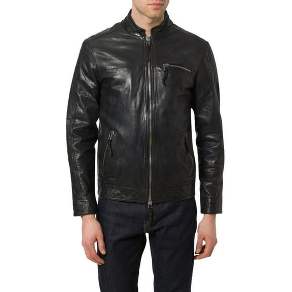 Noora Men&rsquo;s casual black leather jacket with zipper pockets BS1