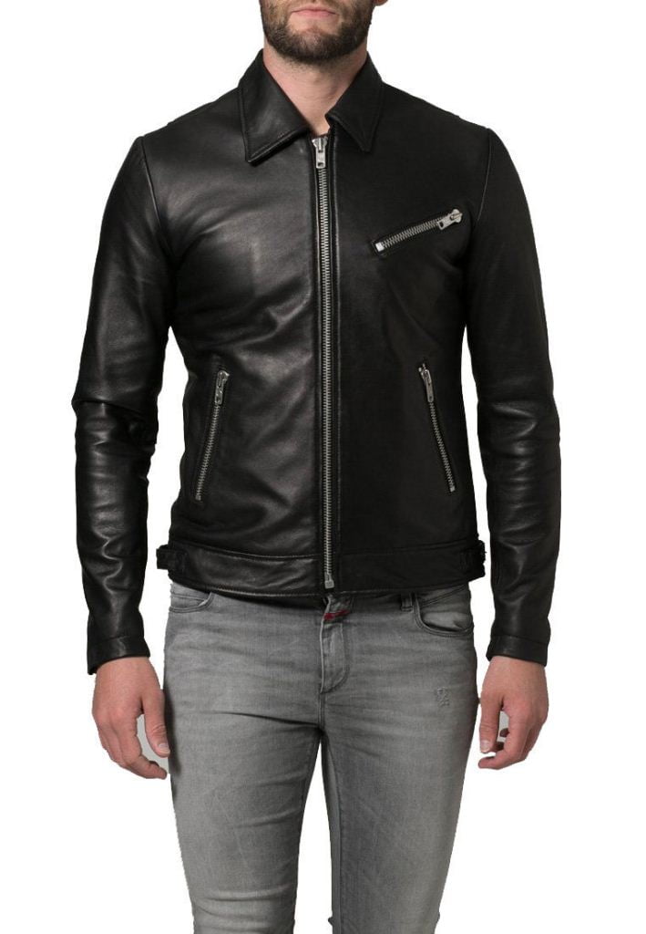 Noora Men’s fitted Black Lambskin Leather Jacket Handmade Real Biker