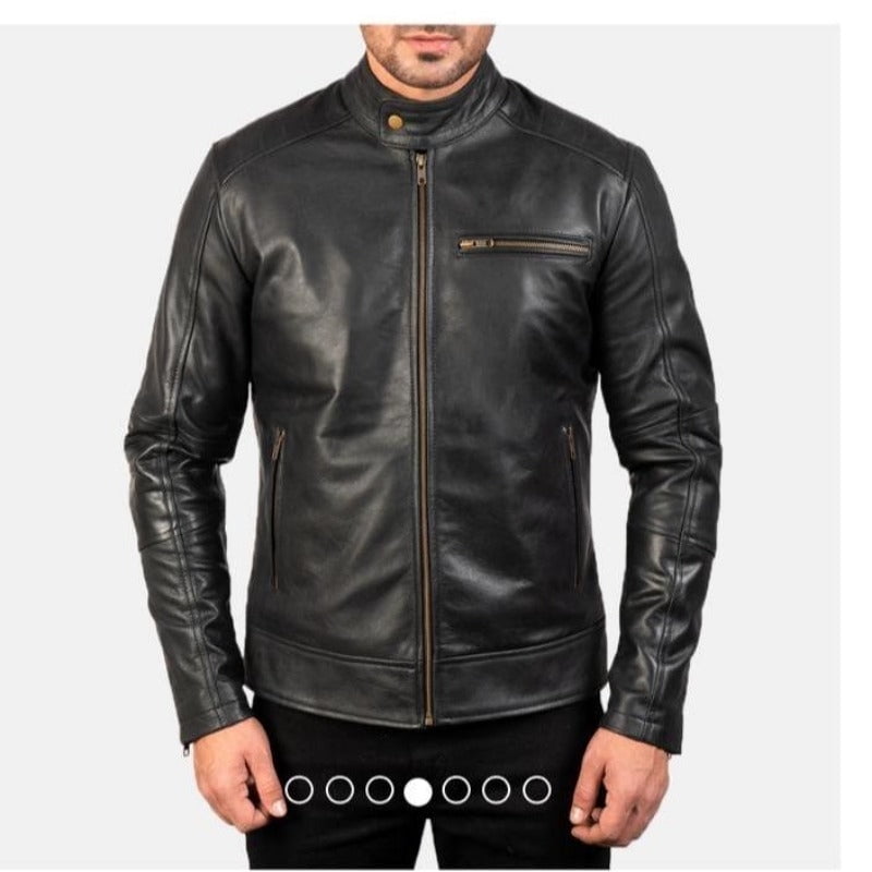 Noora Men's Black Lambskin Leather Motorcycle biker Leather Jacket With ...
