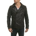 thumbnail image 1 of Noora Men's Black Notched collar leather jacket With Belted Designer Button With Zipper Pocket Biker Rider Jacket   SU015, 1 of 7