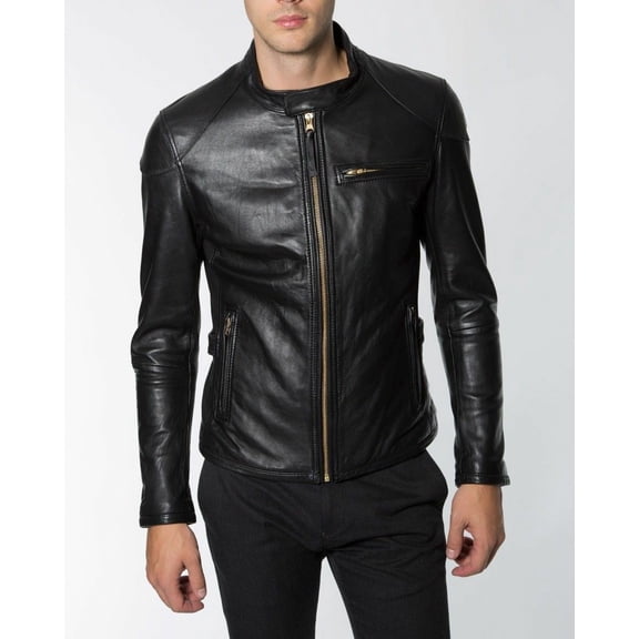 Noora Men's Genuine Lambskin Black Leather Jacket Slim fit Fall Biker Basic jacket S3
