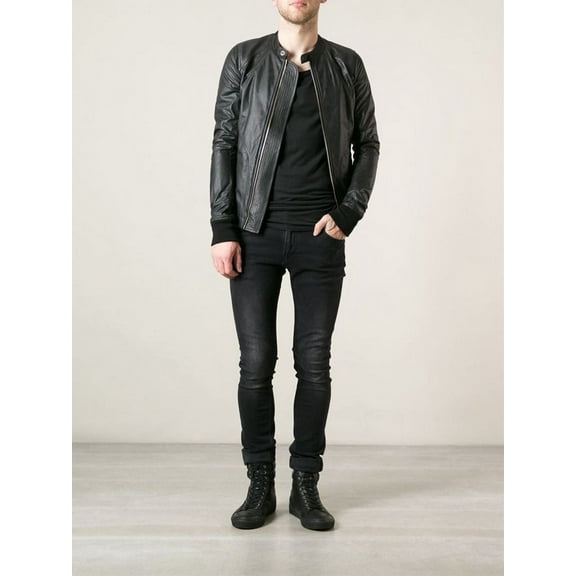 Noora Men's Genuine Lambskin Leather Bomber Jacket Biker Lightweight Leather Outwear Black