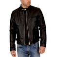 thumbnail image 1 of Noora Men's Real Sheepskin Leather Jacket Black, Mens Black Biker Leather Jacket with Chinese Collar, Personalised Gift for him, 1 of 8