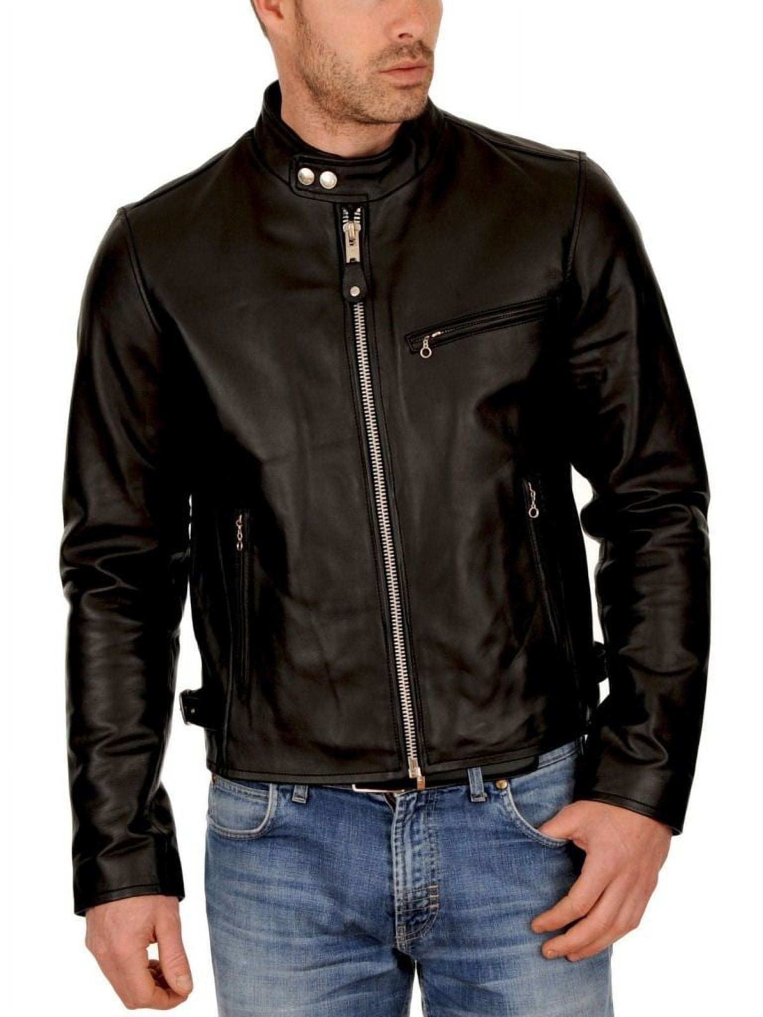 Chinese collar leather clearance jacket
