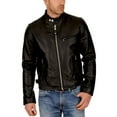thumbnail image 1 of Noora Men's Real Sheepskin Leather Jacket Black, Mens Black Biker Leather Jacket with Chinese Collar, Personalised Gift for him, 1 of 9