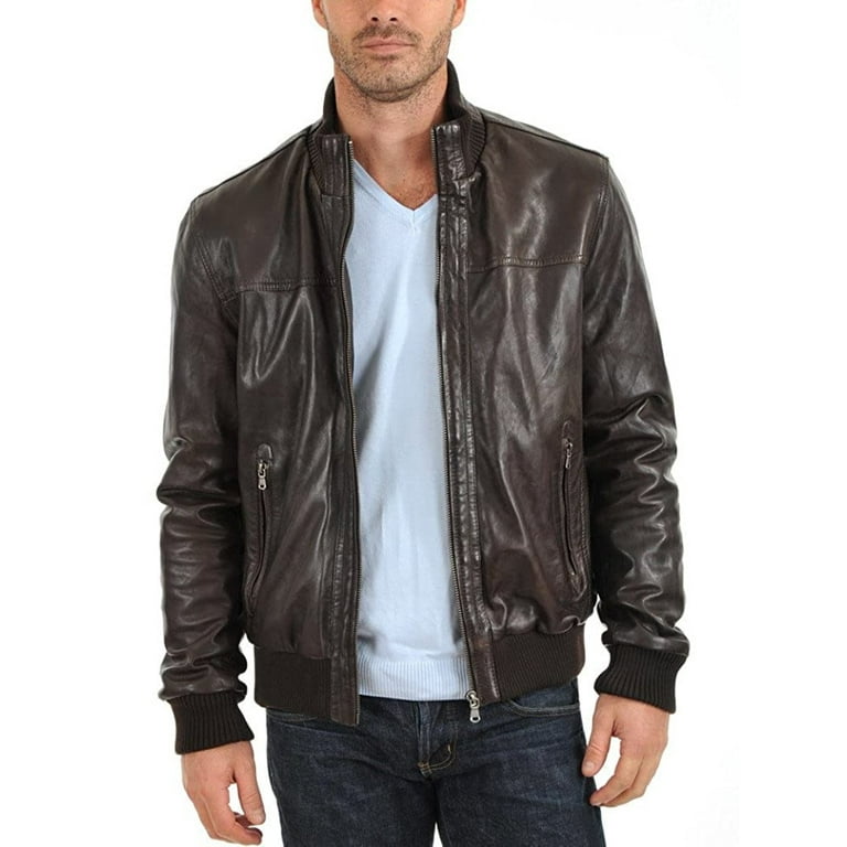 Mens Bomber Shining Brown Leather Jacket