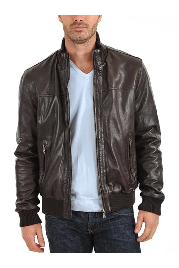 Mens Lambskin Shiny Black Leather Jacket, Stylish Biker Leather Jacket, Bomber Jacket With Ribbed Cuff