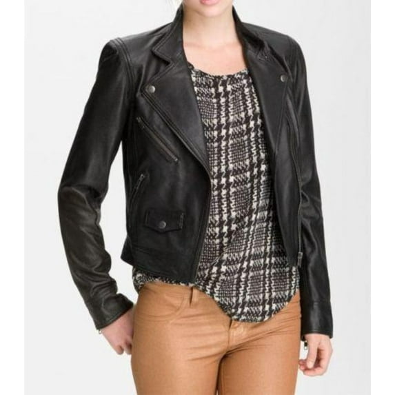 Noora New Gorgeous Designer Women's Lambskin Black Leather Jacket for Girl's Modern Jacket YK04