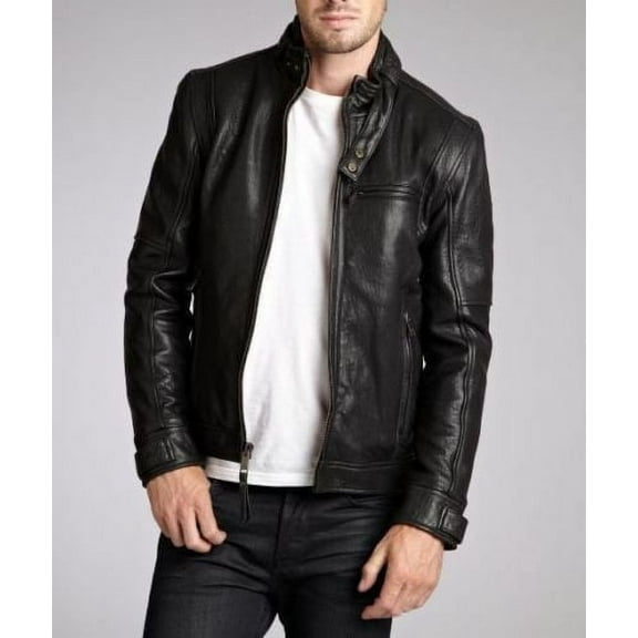 Noora New Lambskin Mens Black Leather Jacket | Shiny black Casual Biker Style Jacket YK090