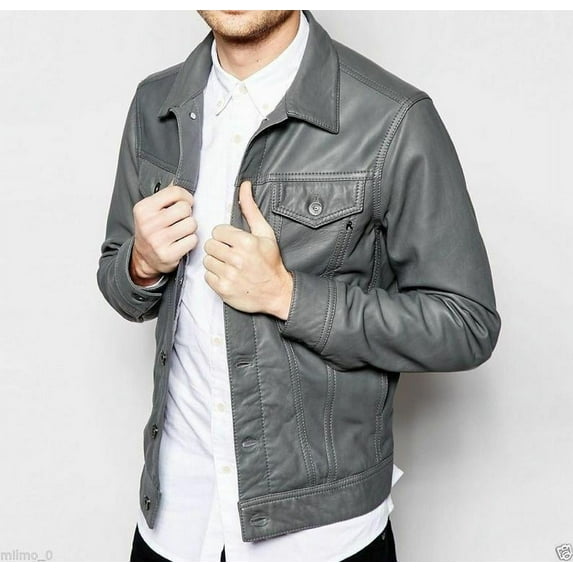 Noora New Lambskin Mens Gray Leather Shirt & Jacket, Motorcycle Slim Fit Biker Jacket, Dashing Style Jacket YK094